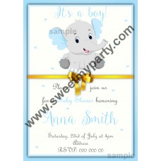 Blue and Grey Elephant Baby Shower Invitation,(2ebb)